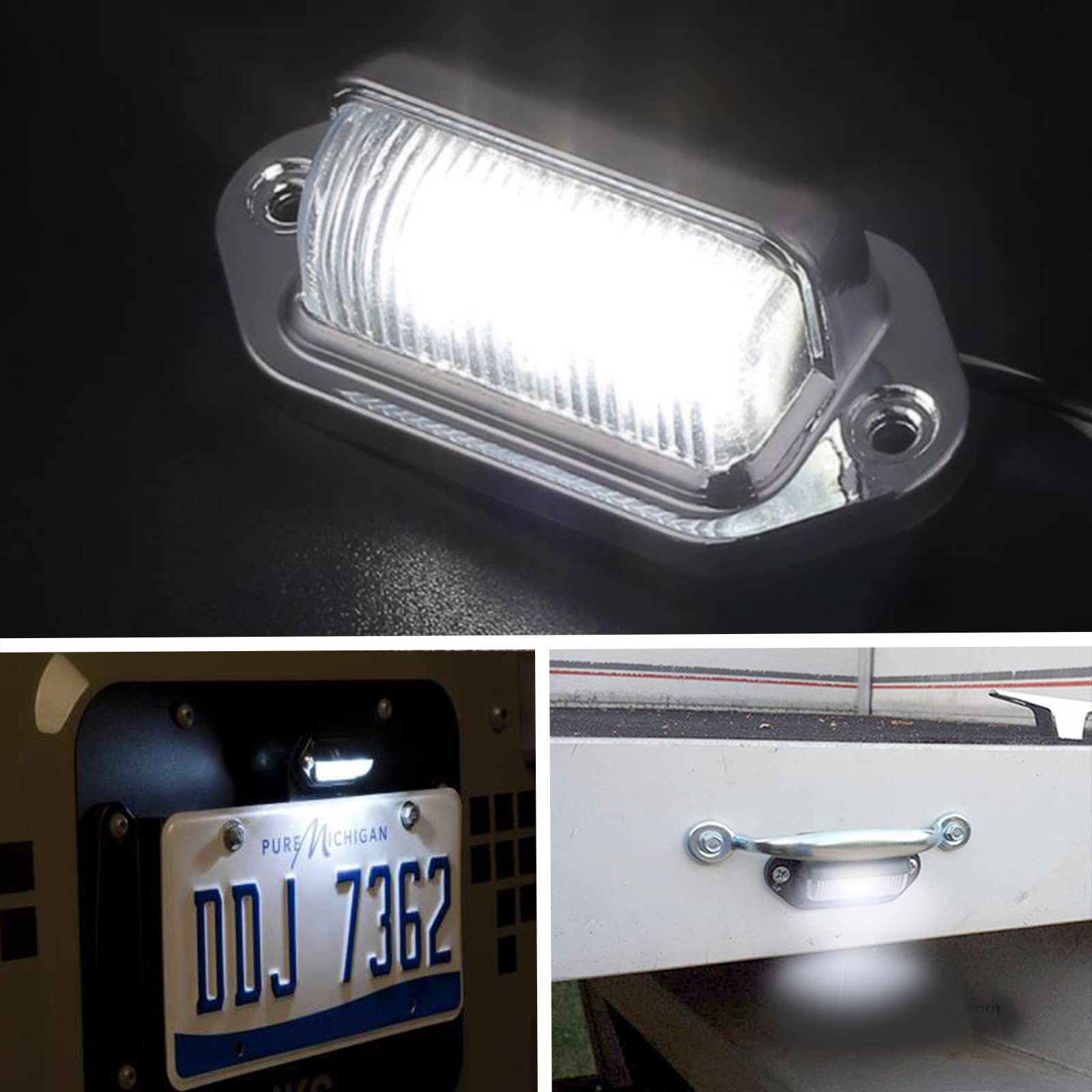 2 件氙白色 LED 牌照灯，12V-24V DC 防水 6-SMD 灯尾灯